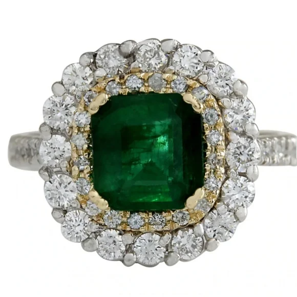 Gift Idea: Genuine appraised 2.88 Carat Emerald 14KT Two-Tone Gold Diamond Ring - Picture 5 of 11